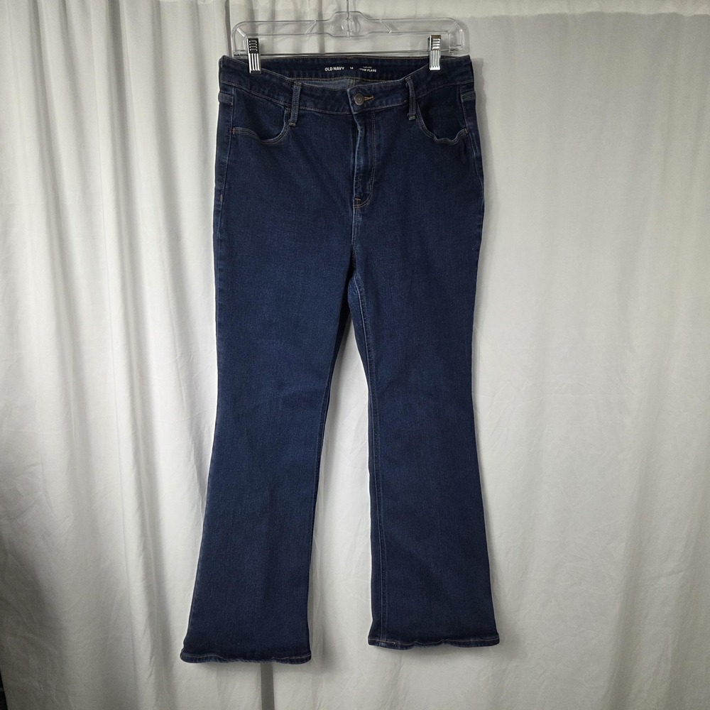 Old Navy Jeans Womens 14 Blue High Rise Wow Flare Dark Wash Denim Stretch